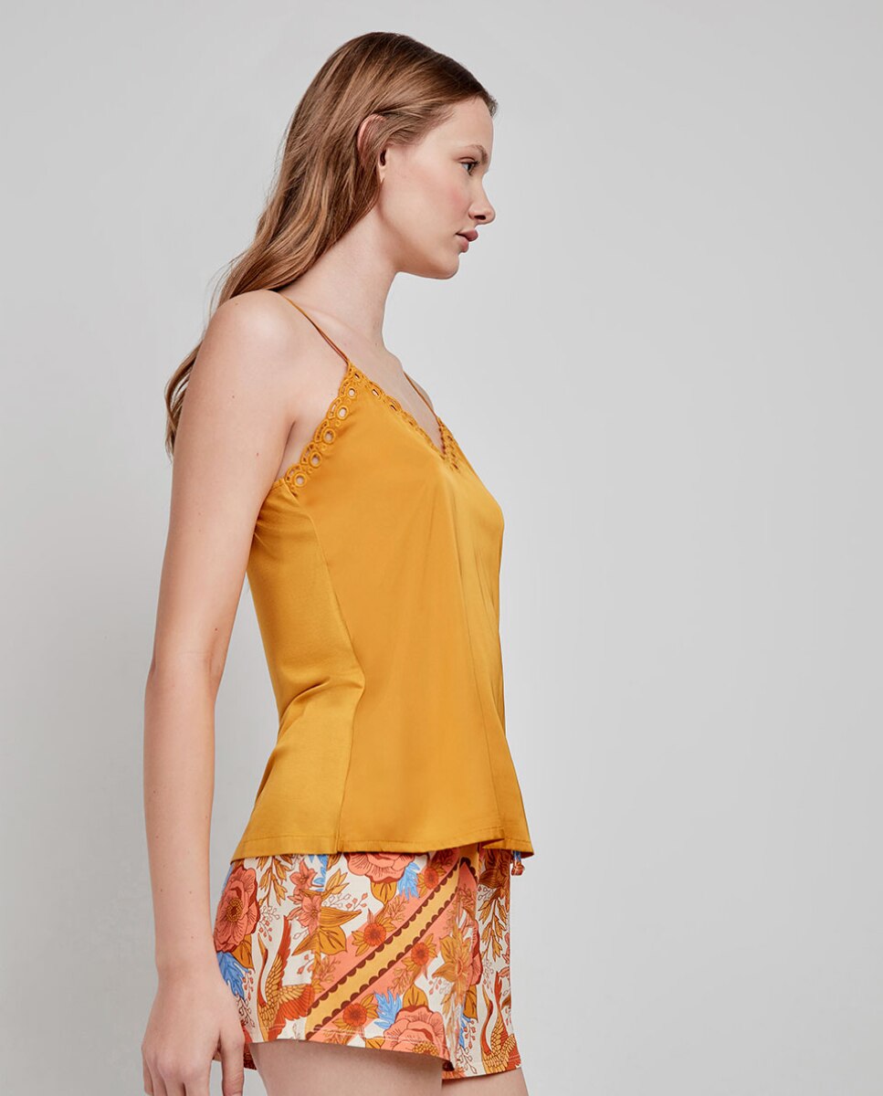 Calças de Pijama em Tecido Acetinado e Estampado Oriental Multicolor-3