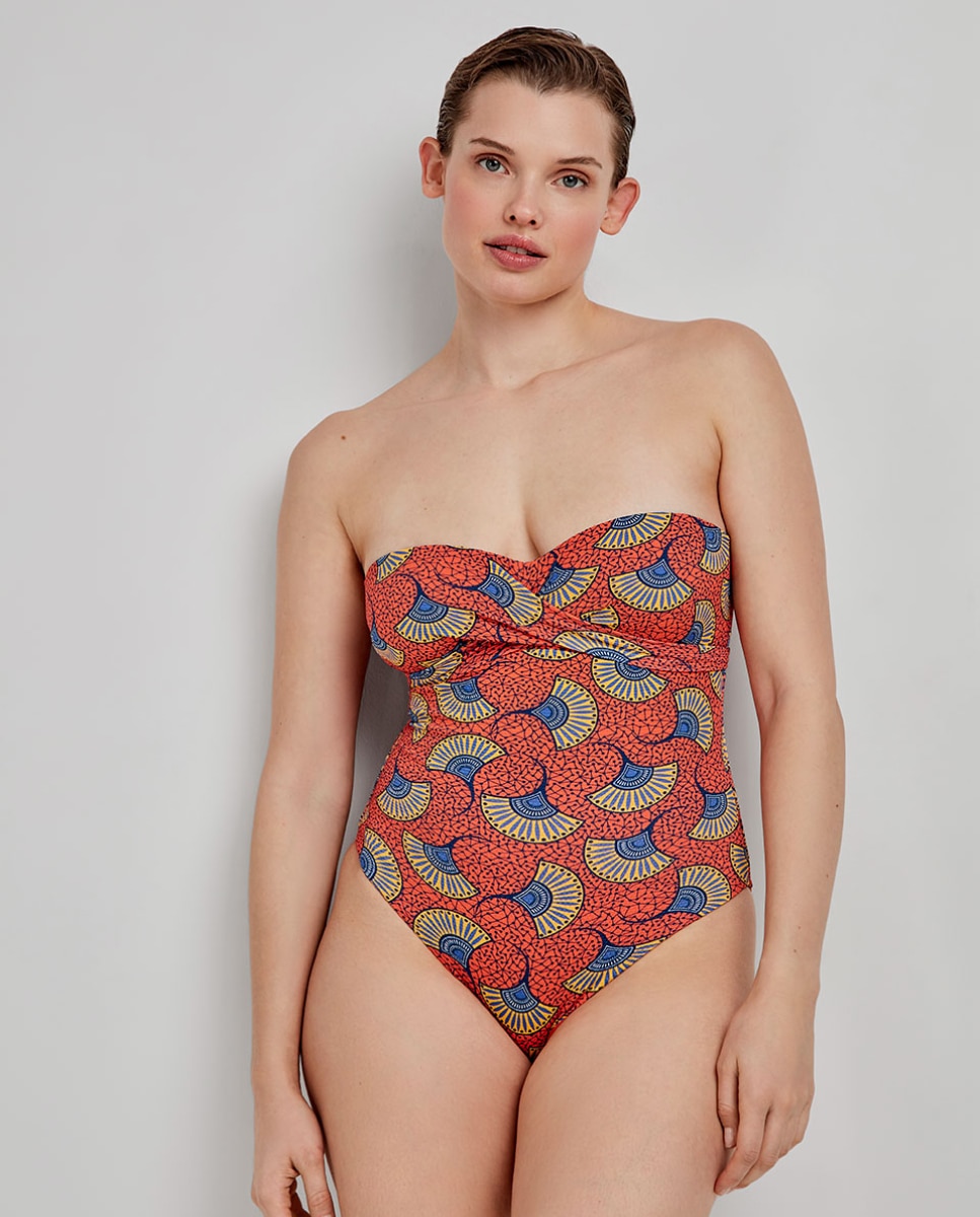 Fato de Banho Bandeau Desmontável em Tecido Estampado Multicolor-2
