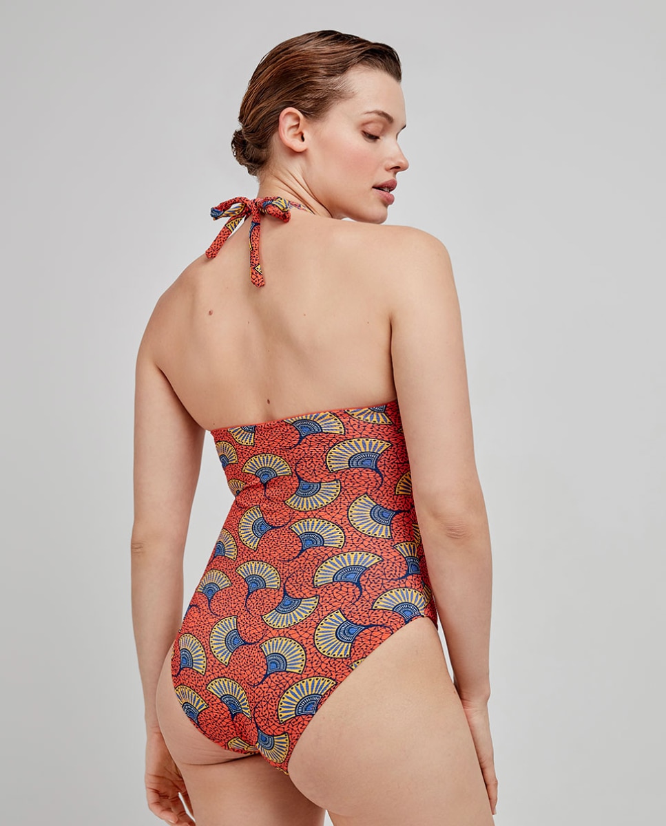Fato de Banho Bandeau Desmontável em Tecido Estampado Multicolor-4