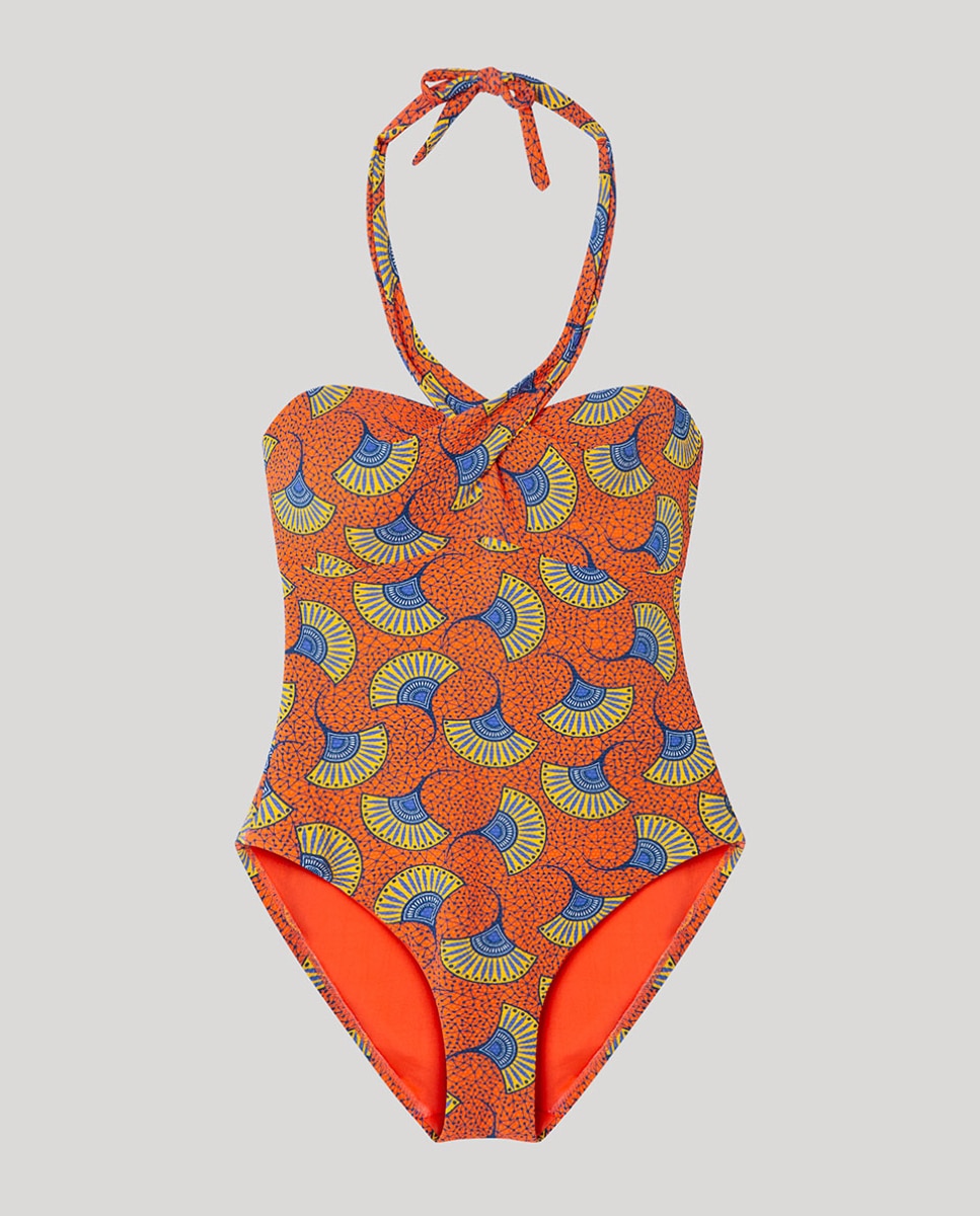 Fato de Banho Bandeau Desmontável em Tecido Estampado Multicolor-5
