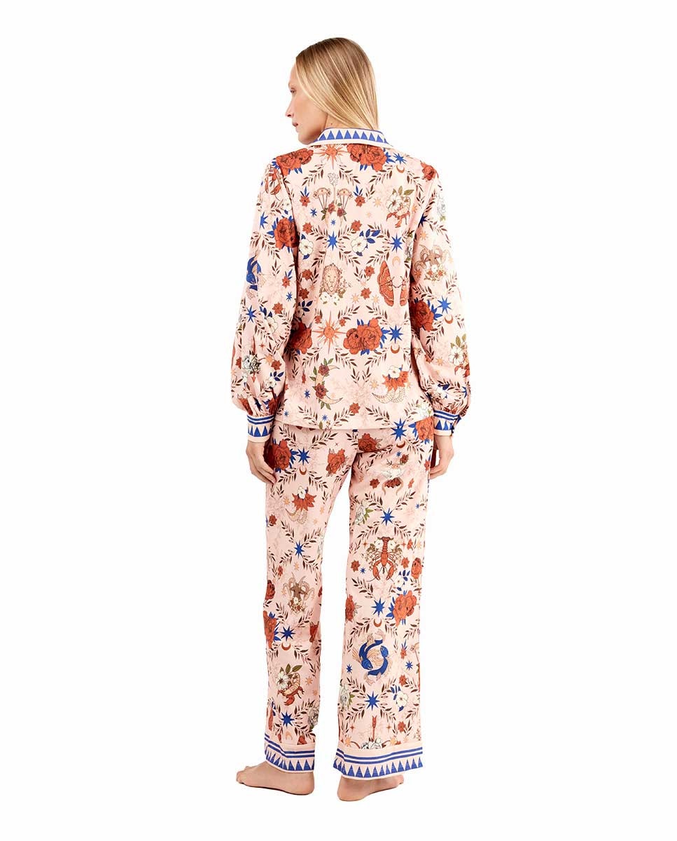 Pijama Tipo Camisa com Estampado Zodiacal Multicolor-4