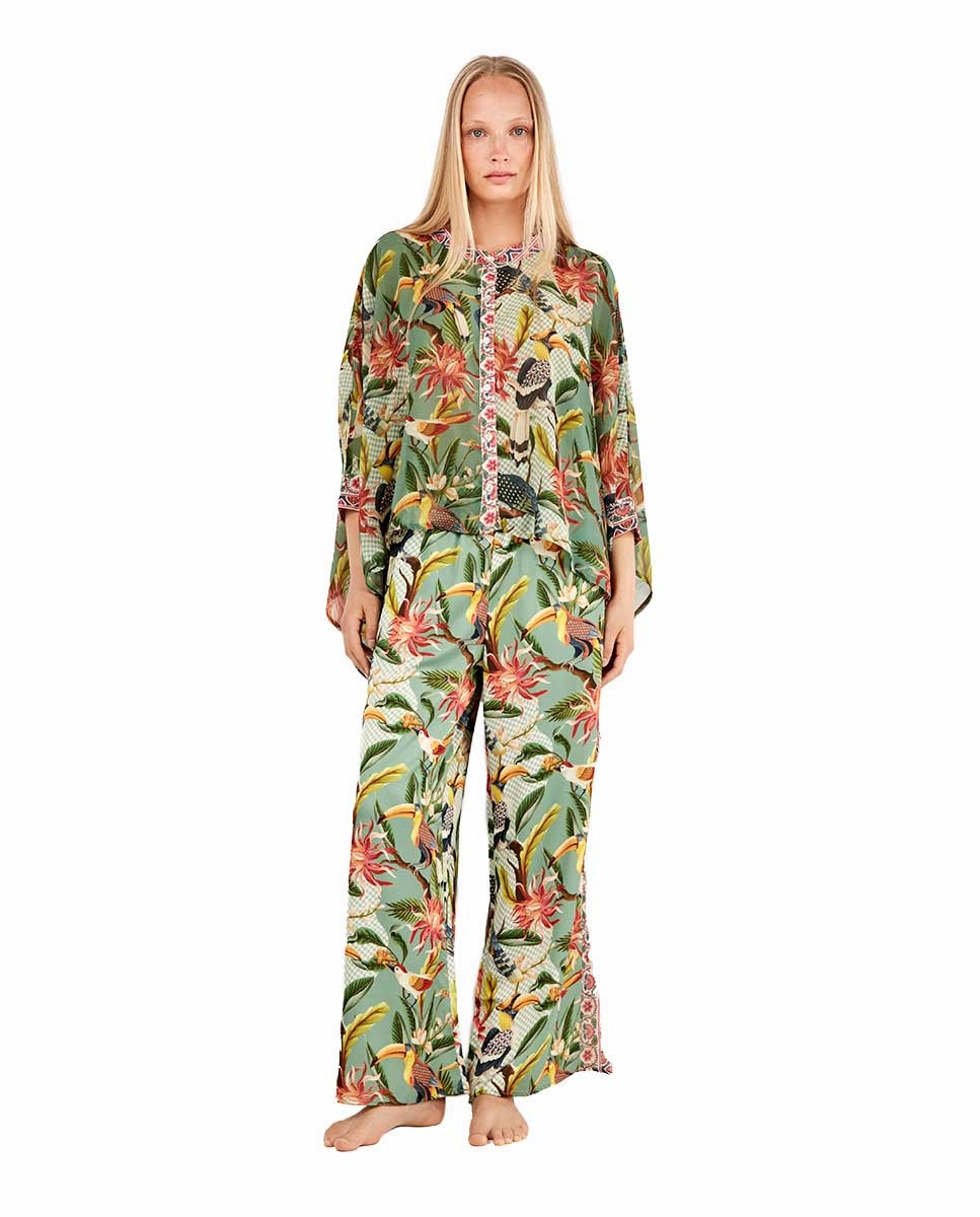 Camisa de Laterais Amplas e Estampado Tropical Multicolor-3