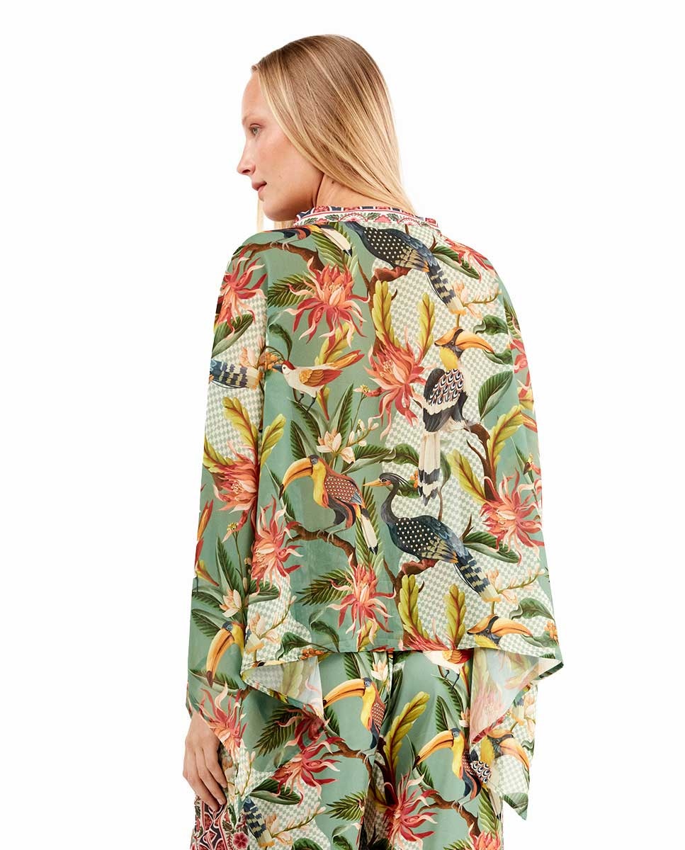 Camisa de Laterais Amplas e Estampado Tropical Multicolor-4