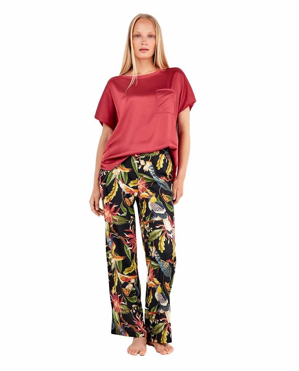 T-shirt de Pijama em Tecido Acetinado Morango-3