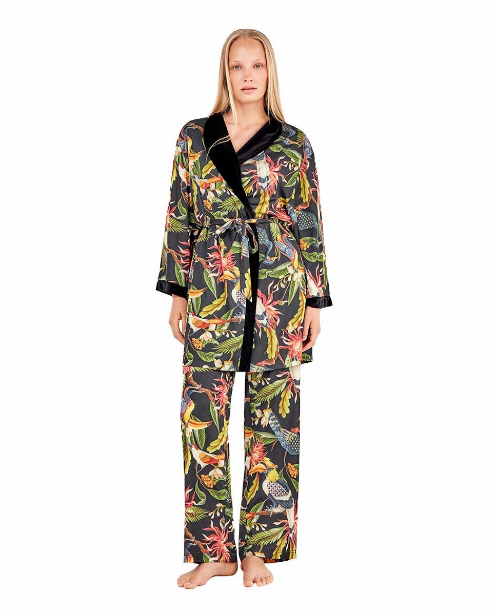 Kimono Reversível em Tecido Acetinado Multicolor-1
