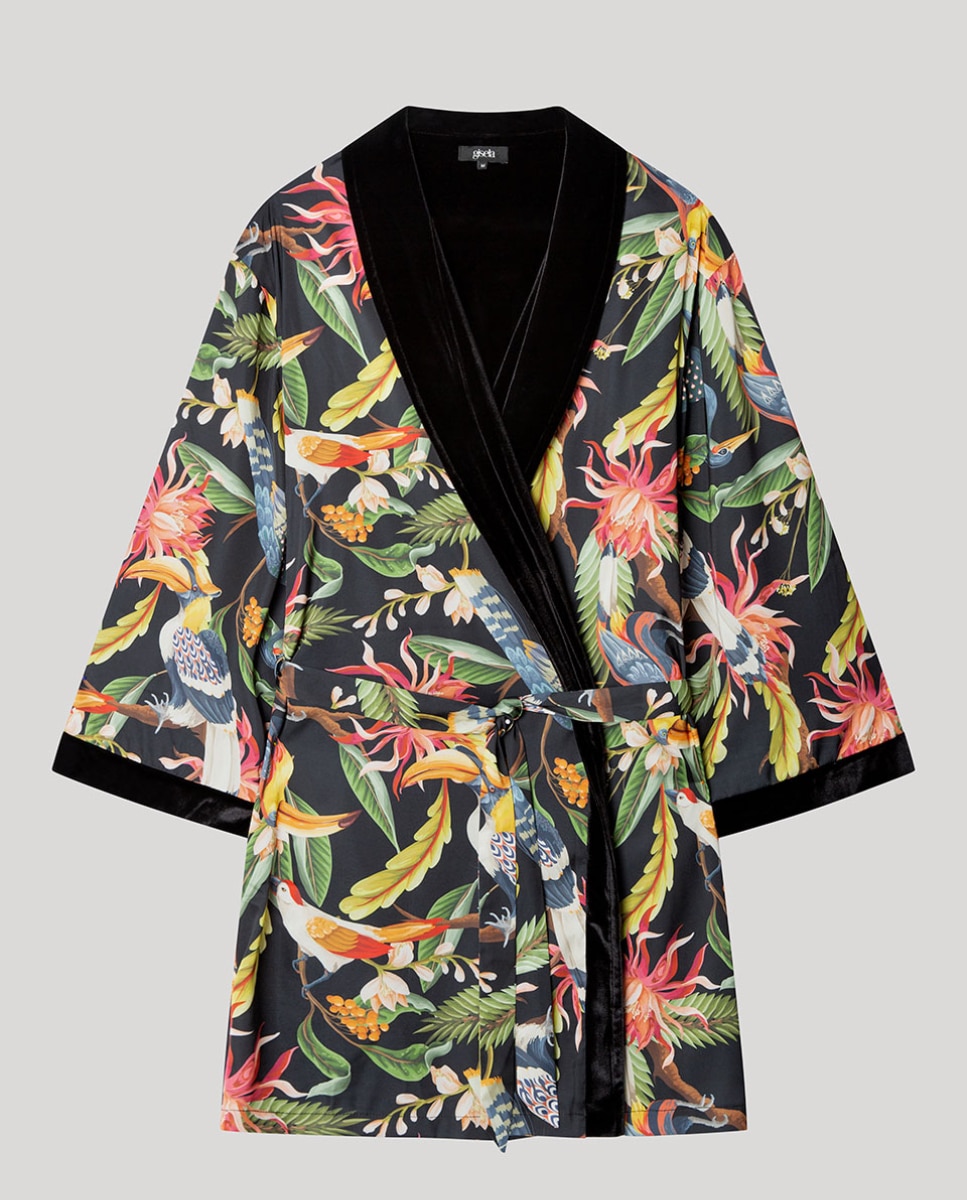 Kimono Reversível em Tecido Acetinado Multicolor-5
