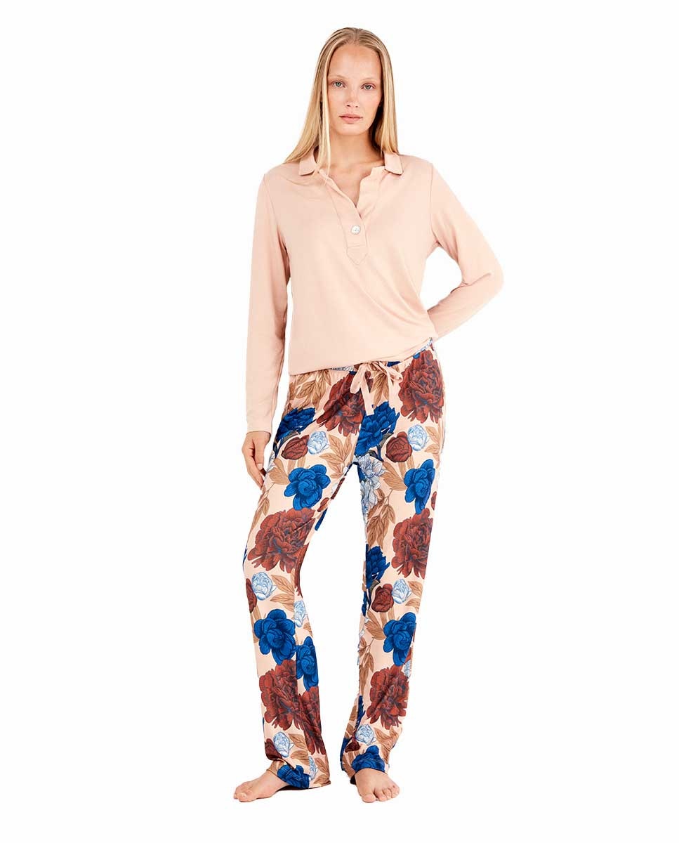 Pijama com Estampado Floral Rosa-claro-1