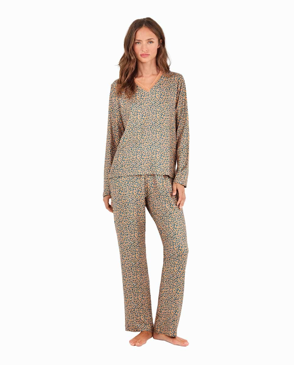 Pijama Animal Print com Renda e Calças Ajustáveis Multicolor-1