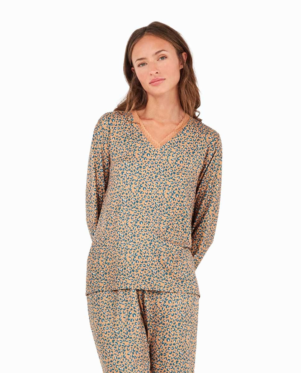 Pijama Animal Print com Renda e Calças Ajustáveis Multicolor-2