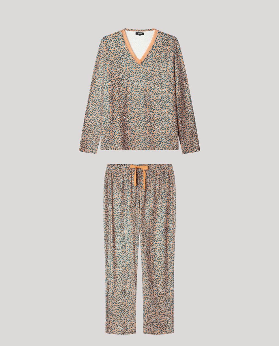 Pijama Animal Print com Renda e Calças Ajustáveis Multicolor-5