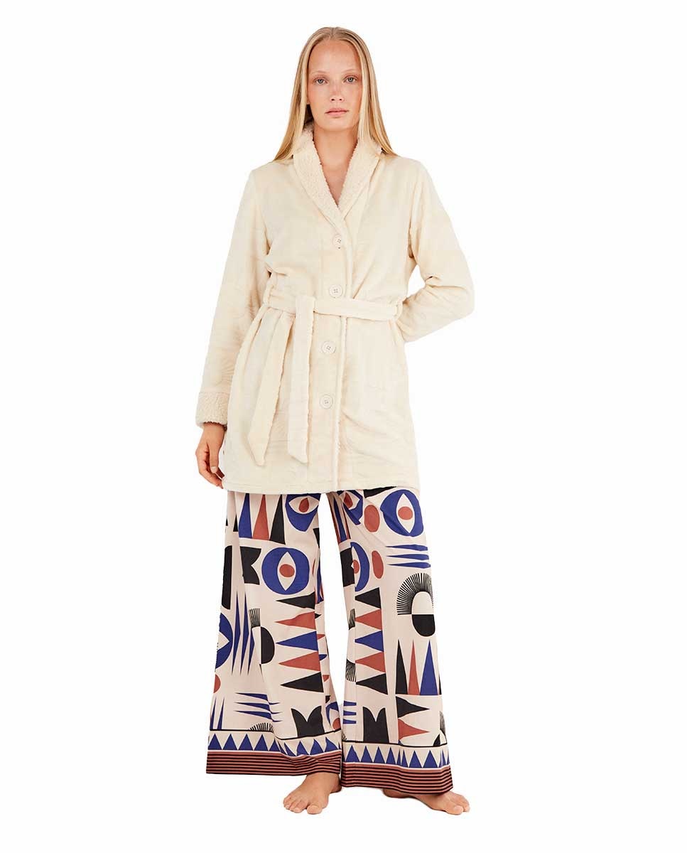 Robe em Tecido Peluche Branco-marfim-1