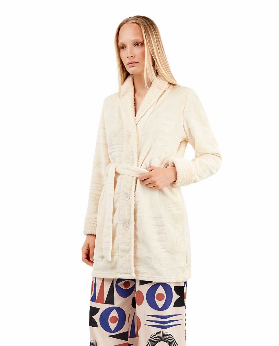 Robe em Tecido Peluche Branco-marfim-2