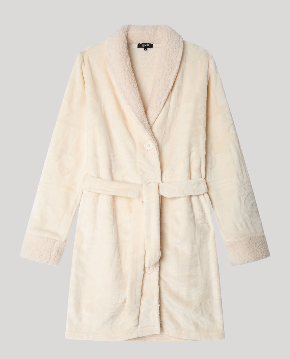 Robe em Tecido Peluche Branco-marfim-5