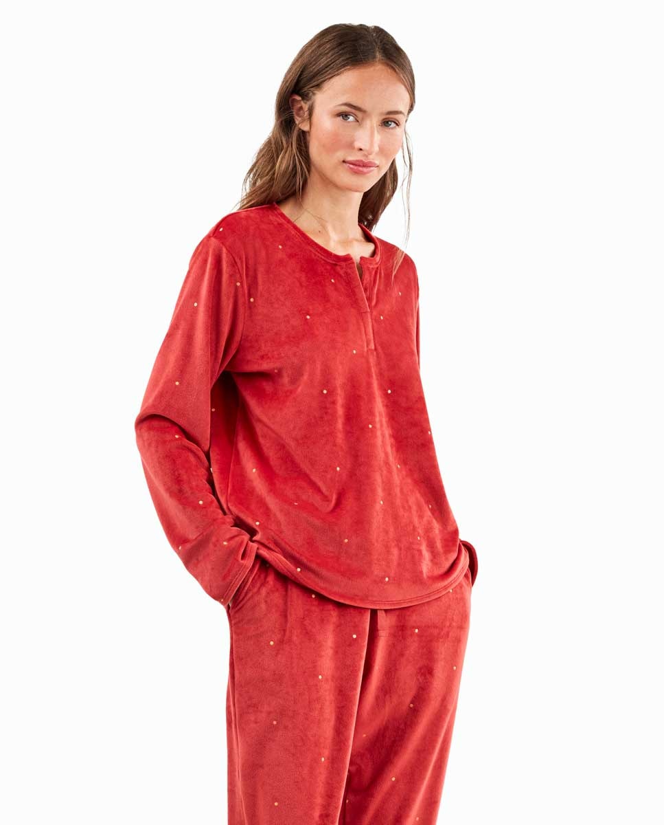 Pijama em Tecido Polar Elástico Grená-2