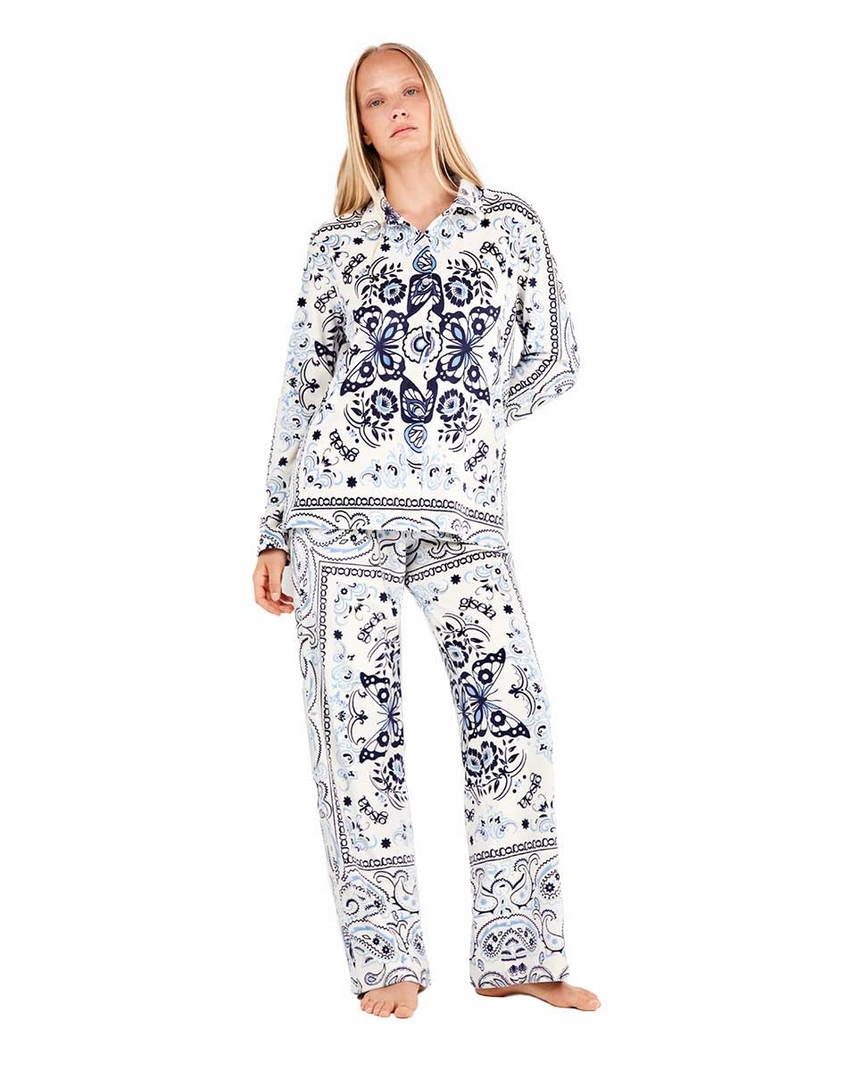 Pijama Tipo Camisa em Tecido Polar Multicolor-1
