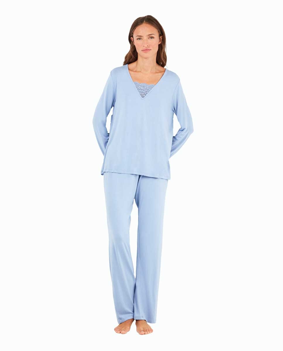 Pijama em Tecido de Viscose Celeste-1