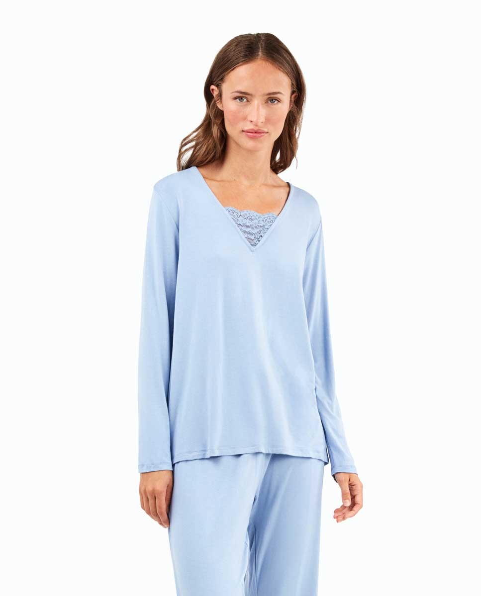 Pijama em Tecido de Viscose Celeste-2