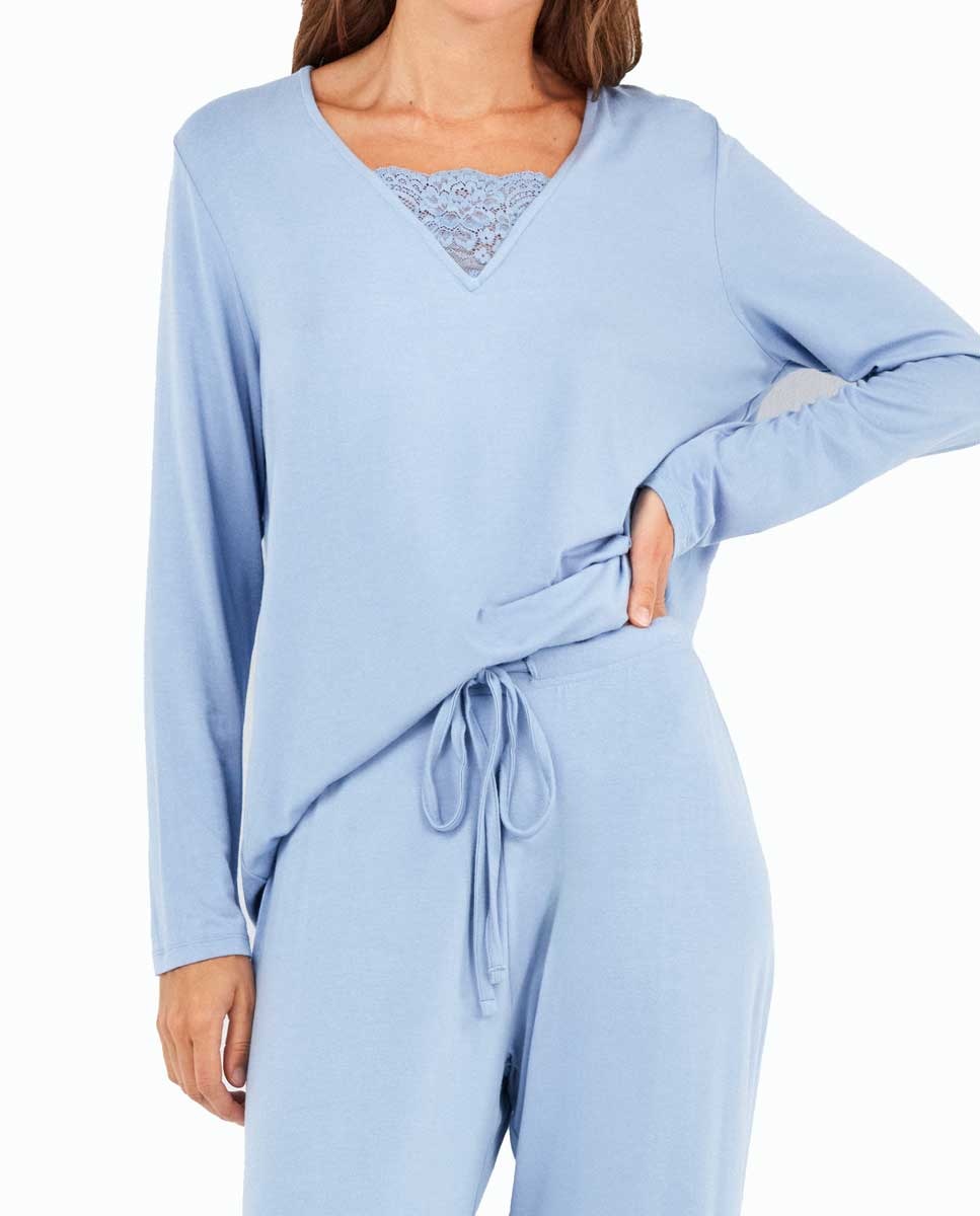 Pijama em Tecido de Viscose Celeste-3