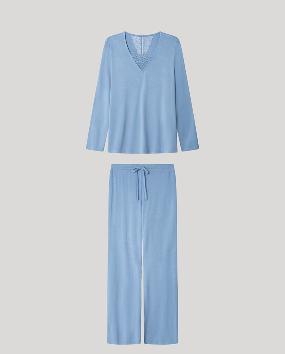 Pijama em Tecido de Viscose Celeste-5