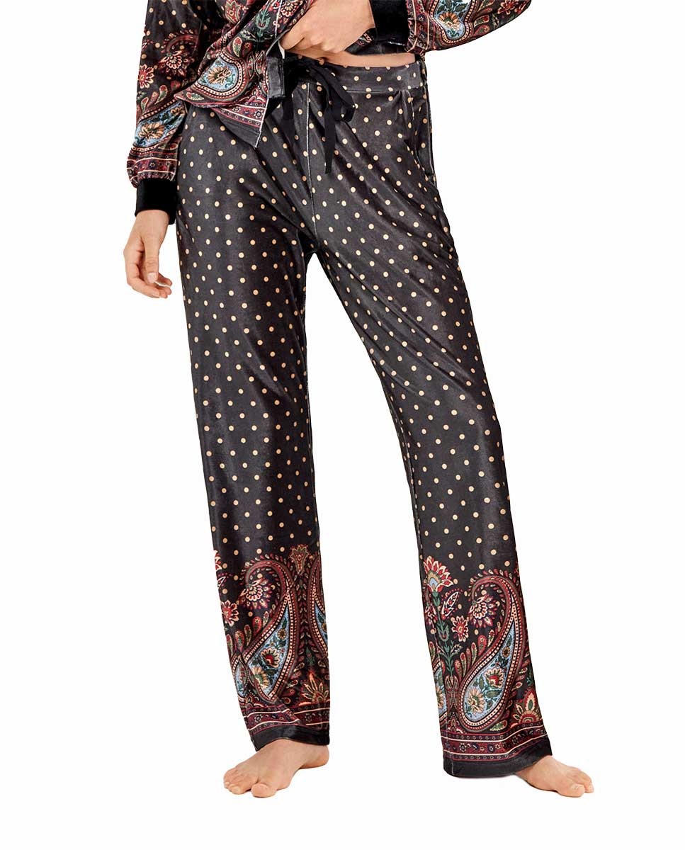 Calças de Veludo com Estampado Oriental Multicolor-1