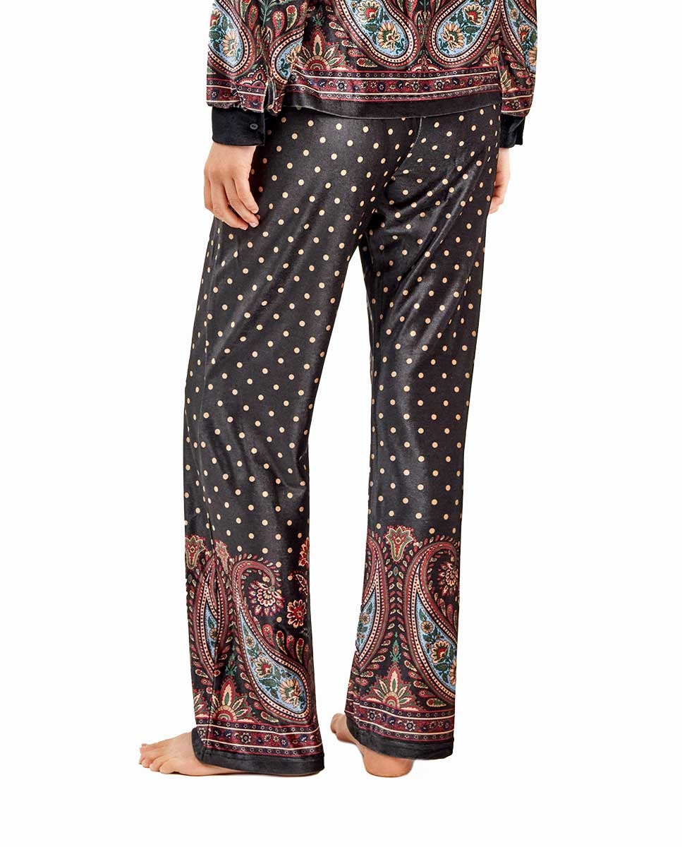Calças de Veludo com Estampado Oriental Multicolor-3