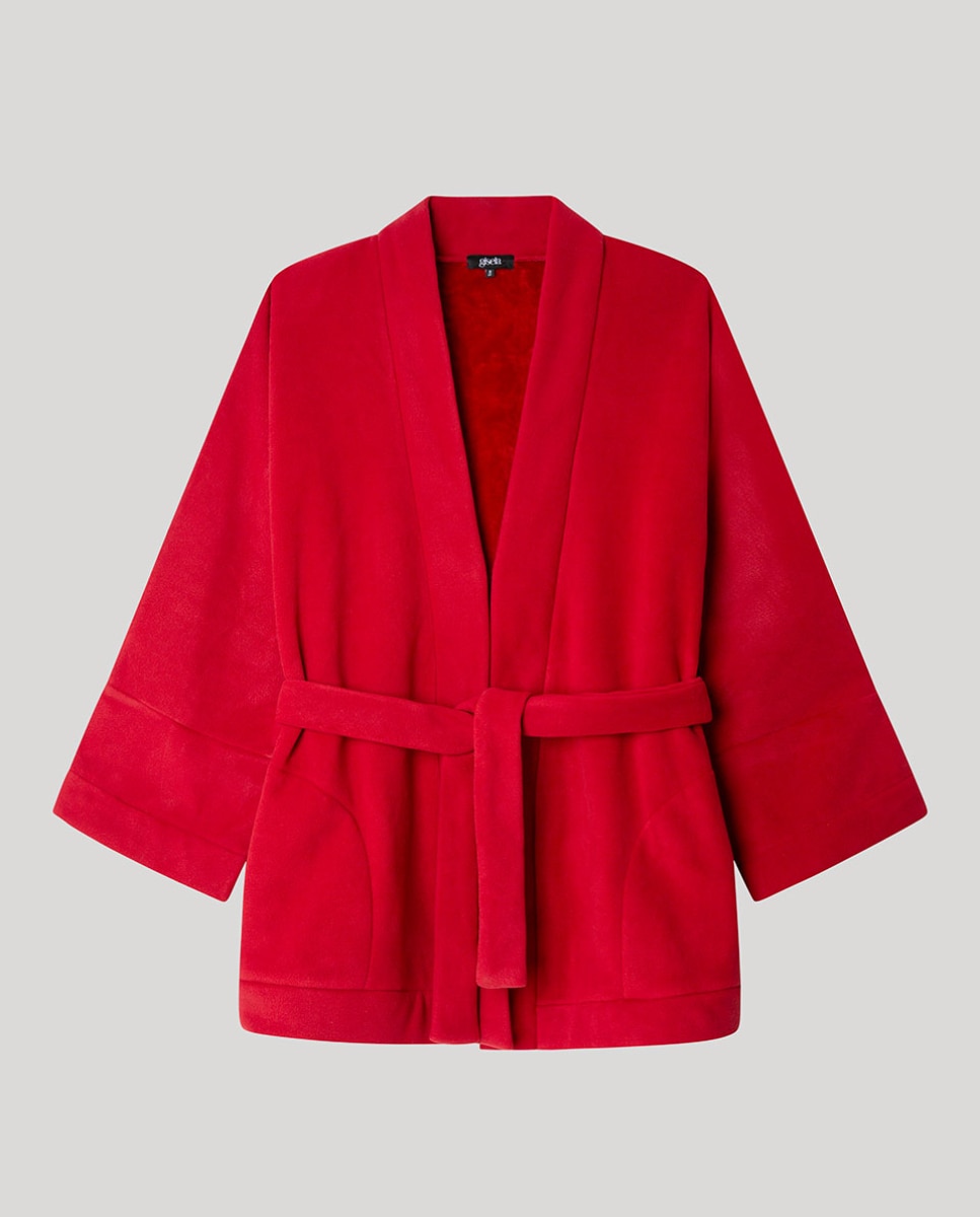 Kimono de Veludo com Estampado Oriental e Bolinhas Grená-5