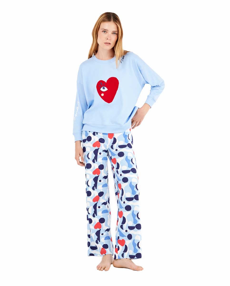 Pijama com Motivos Corações Celeste-1