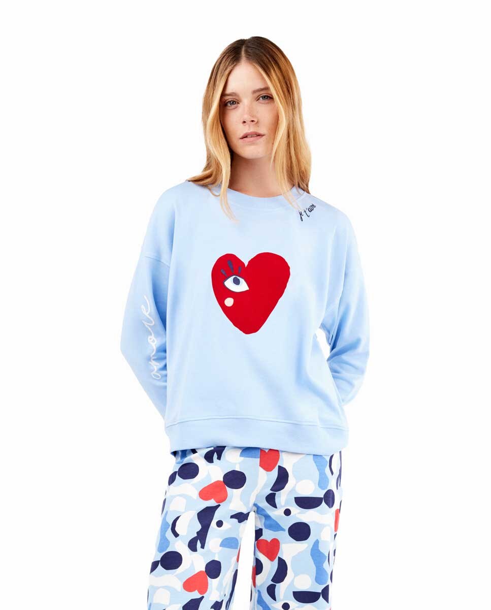 Pijama com Motivos Corações Celeste-2