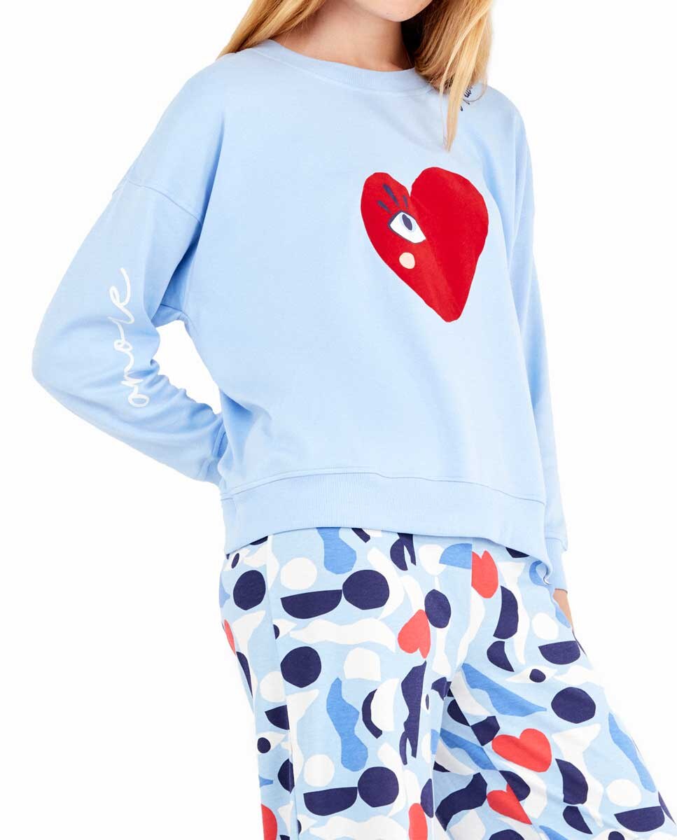 Pijama com Motivos Corações Celeste-3