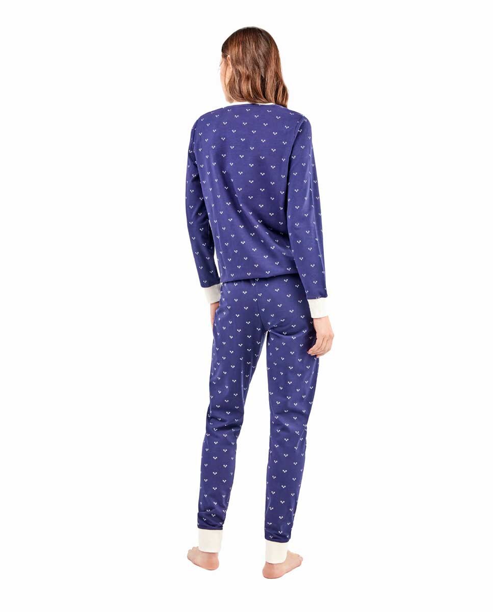 Pijama em Tecido Estampado de Corações Azul / Branco-4