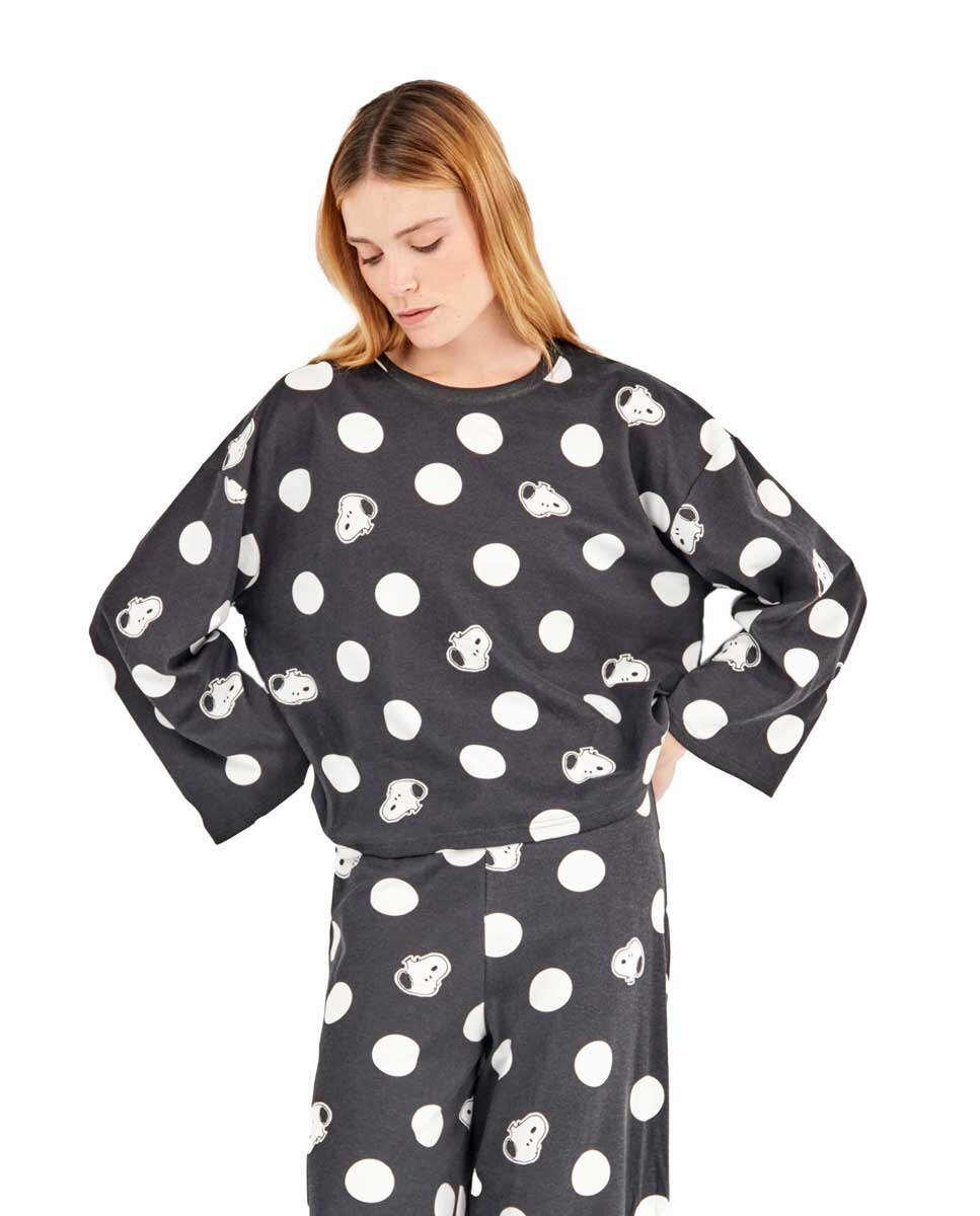 Pijama Estampado de Snoopy Preto / Branco-2