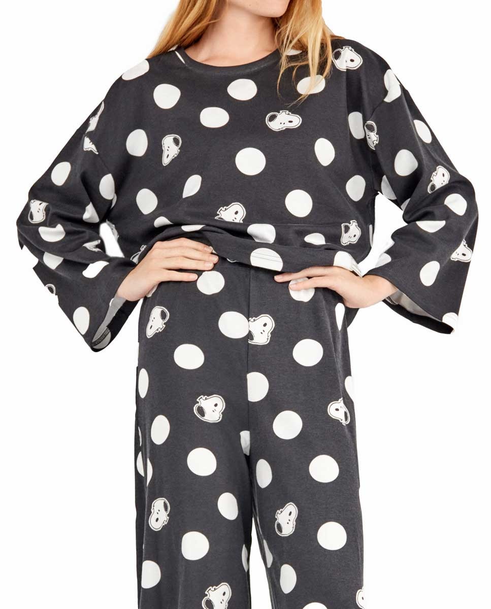 Pijama Estampado de Snoopy Preto / Branco-3
