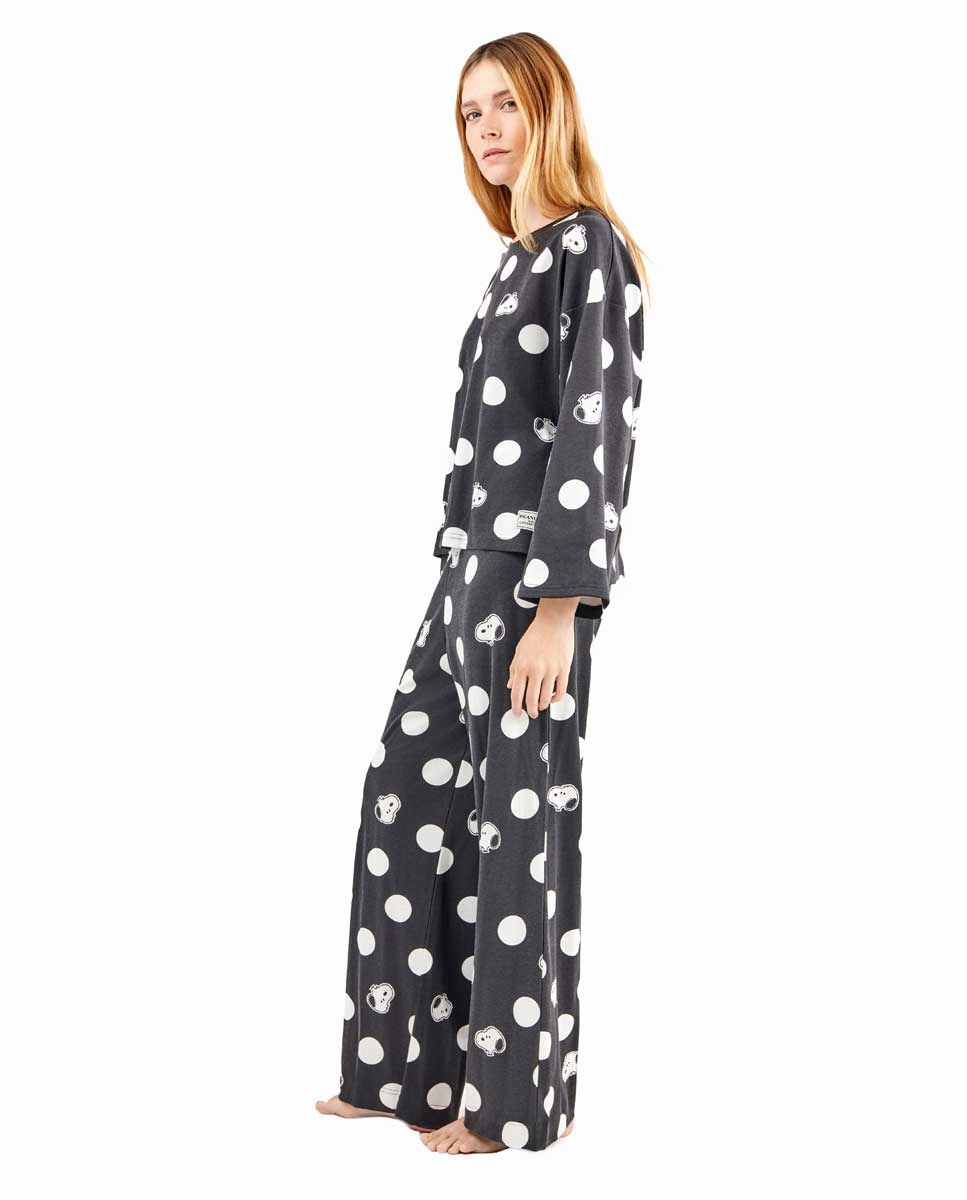 Pijama Estampado de Snoopy Preto / Branco-4