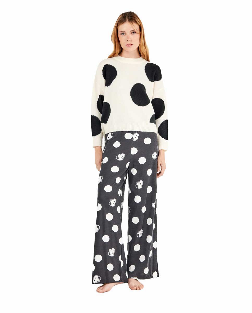 T-shirt de Pijama Estampada de Snoopy Branco / Preto-2