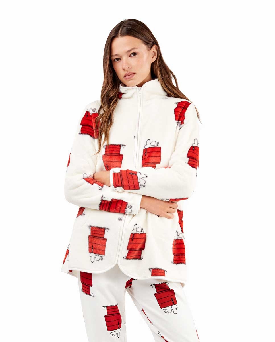 Robe em Tecido Peluche Extrasuave com Gola Alta e Fecho Zip Multicolor-2