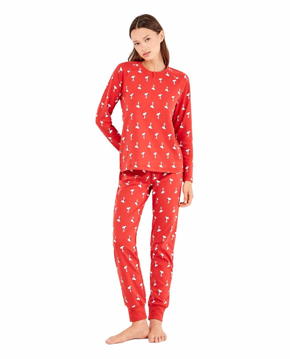 Pijama com Micro Estampado de Snoopy Vermelho / Branco-1