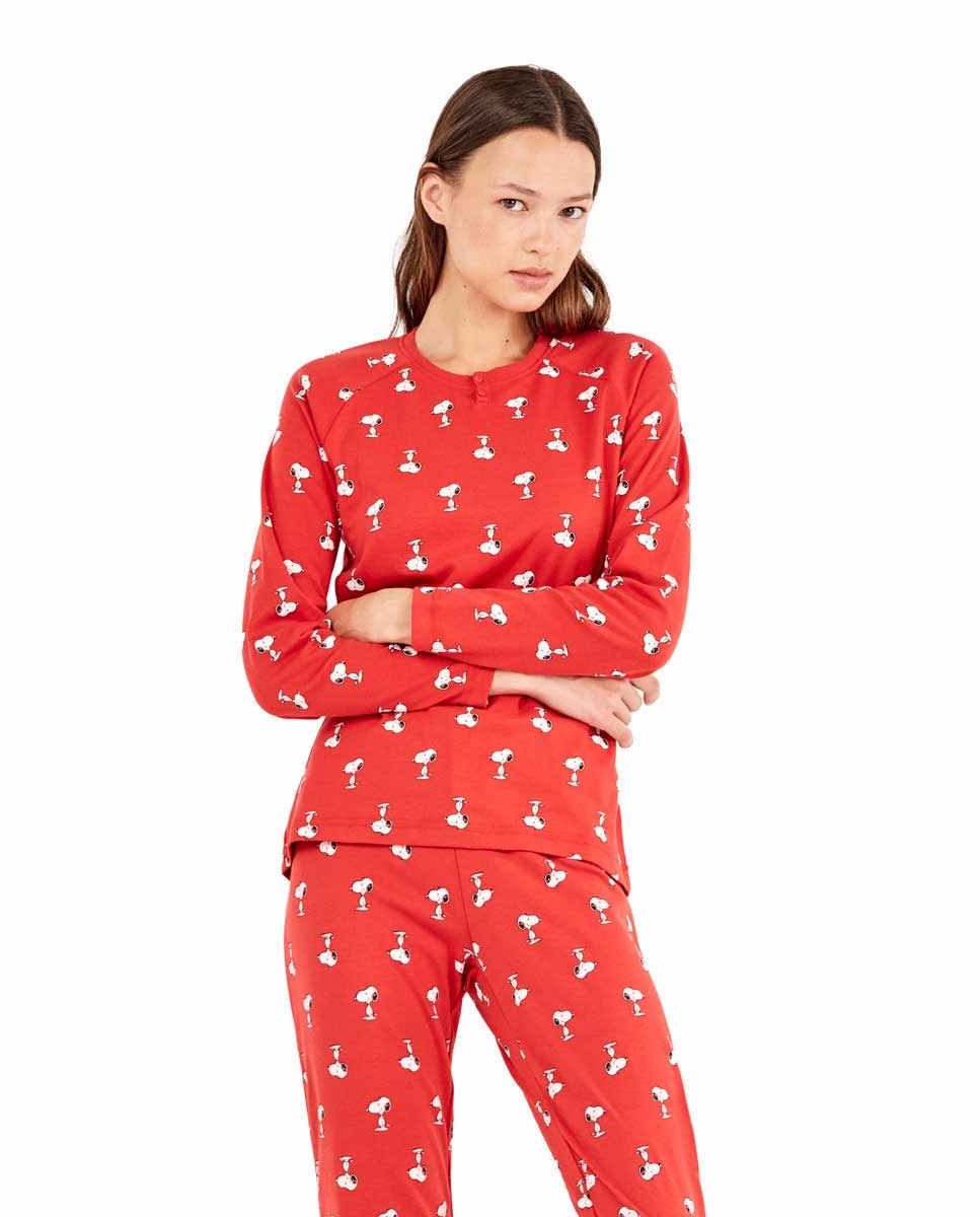 Pijama com Micro Estampado de Snoopy Vermelho / Branco-2