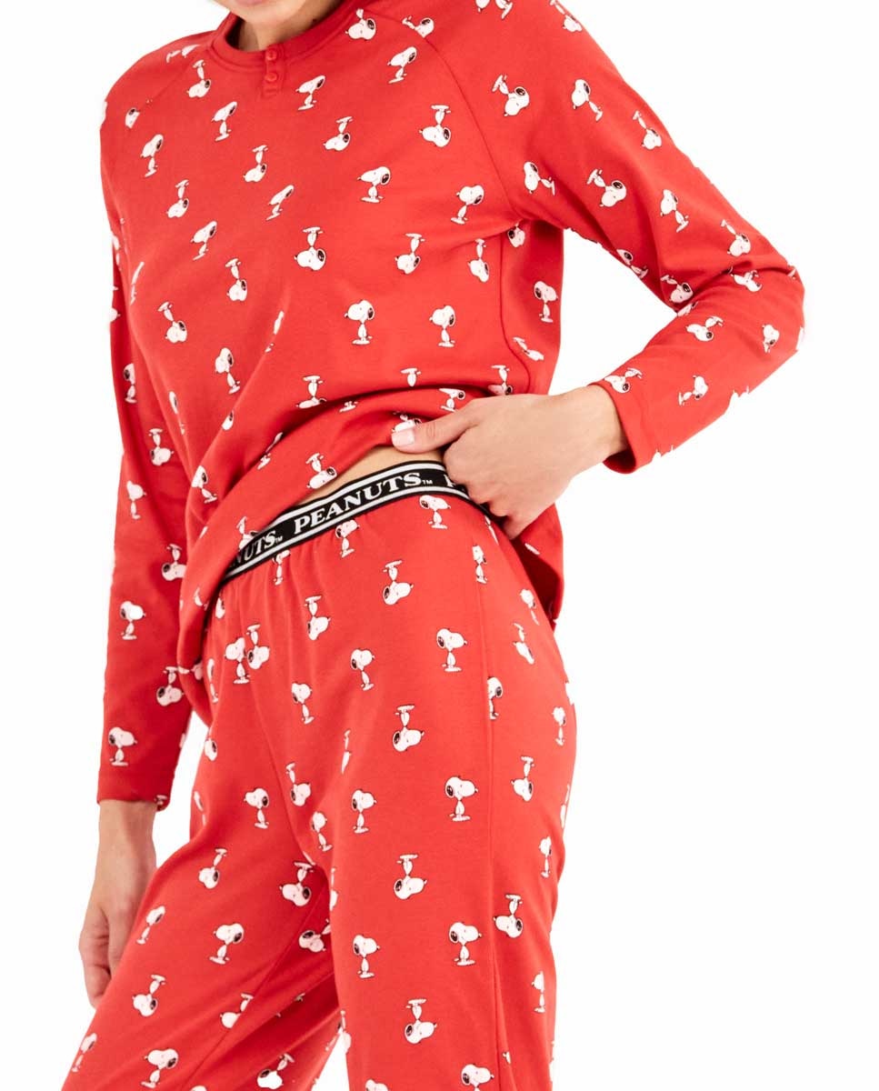 Pijama com Micro Estampado de Snoopy Vermelho / Branco-3