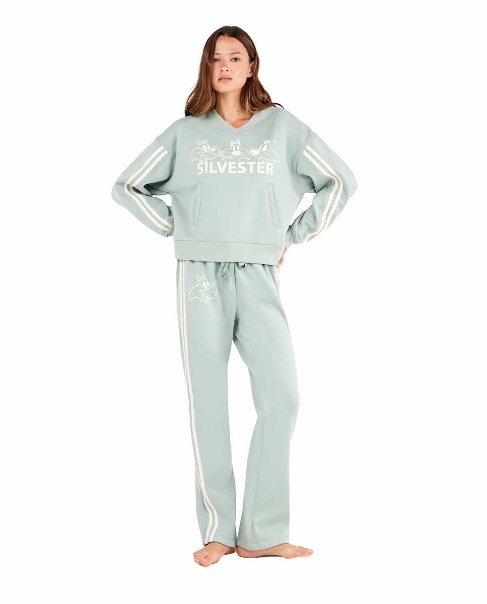 Pijama de Sylvester em Tecido Felpa Azul-turquesa-1