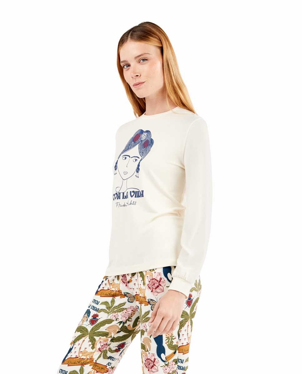 Pijama de Frida Kahlo Branco-marfim-3