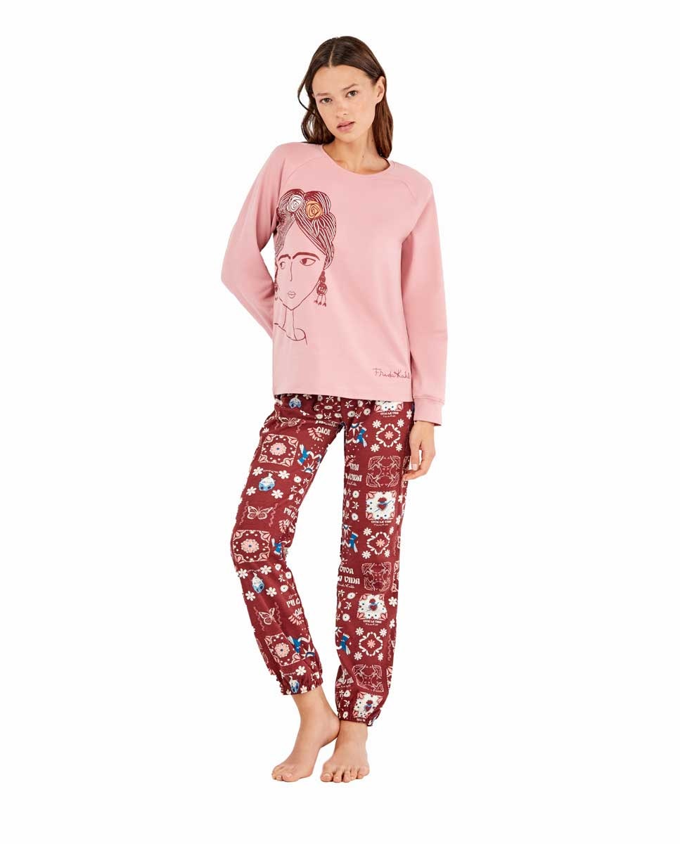 Pijama em Tecido Estampado de Frida Kahlo Rosa-1