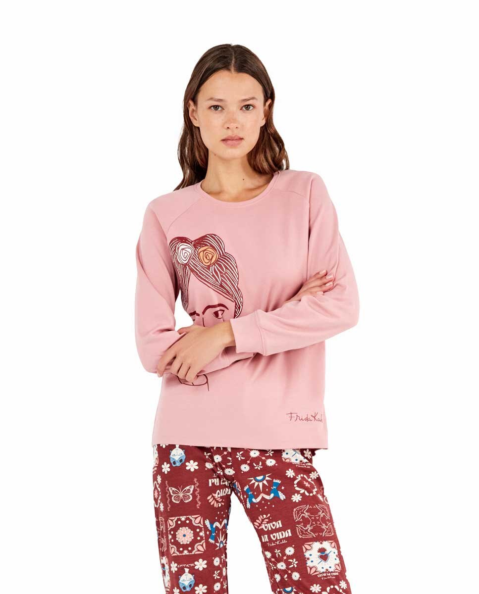 Pijama em Tecido Estampado de Frida Kahlo Rosa-2