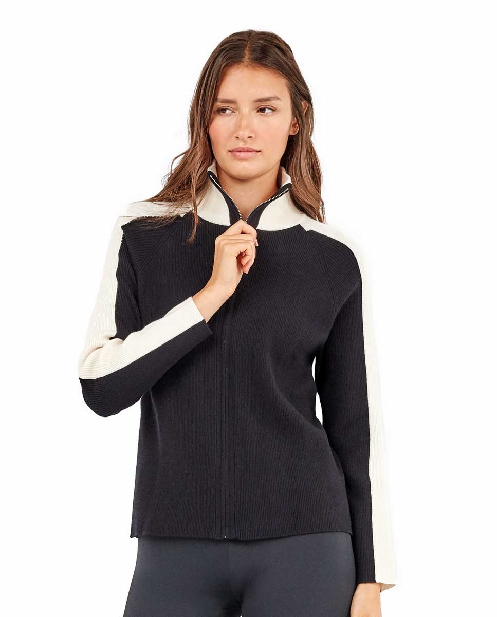 Casaco Bicolor em Tecido Tricot Preto-2