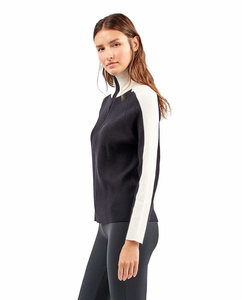 Casaco Bicolor em Tecido Tricot Preto-3