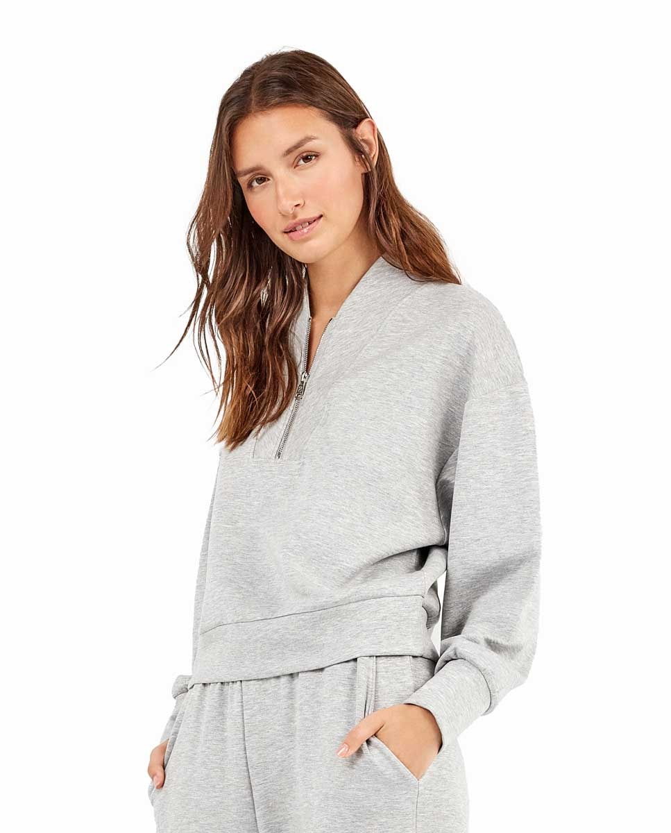 Sweatshirt Double Soft Touch com Fecho Zip Cinzento-2