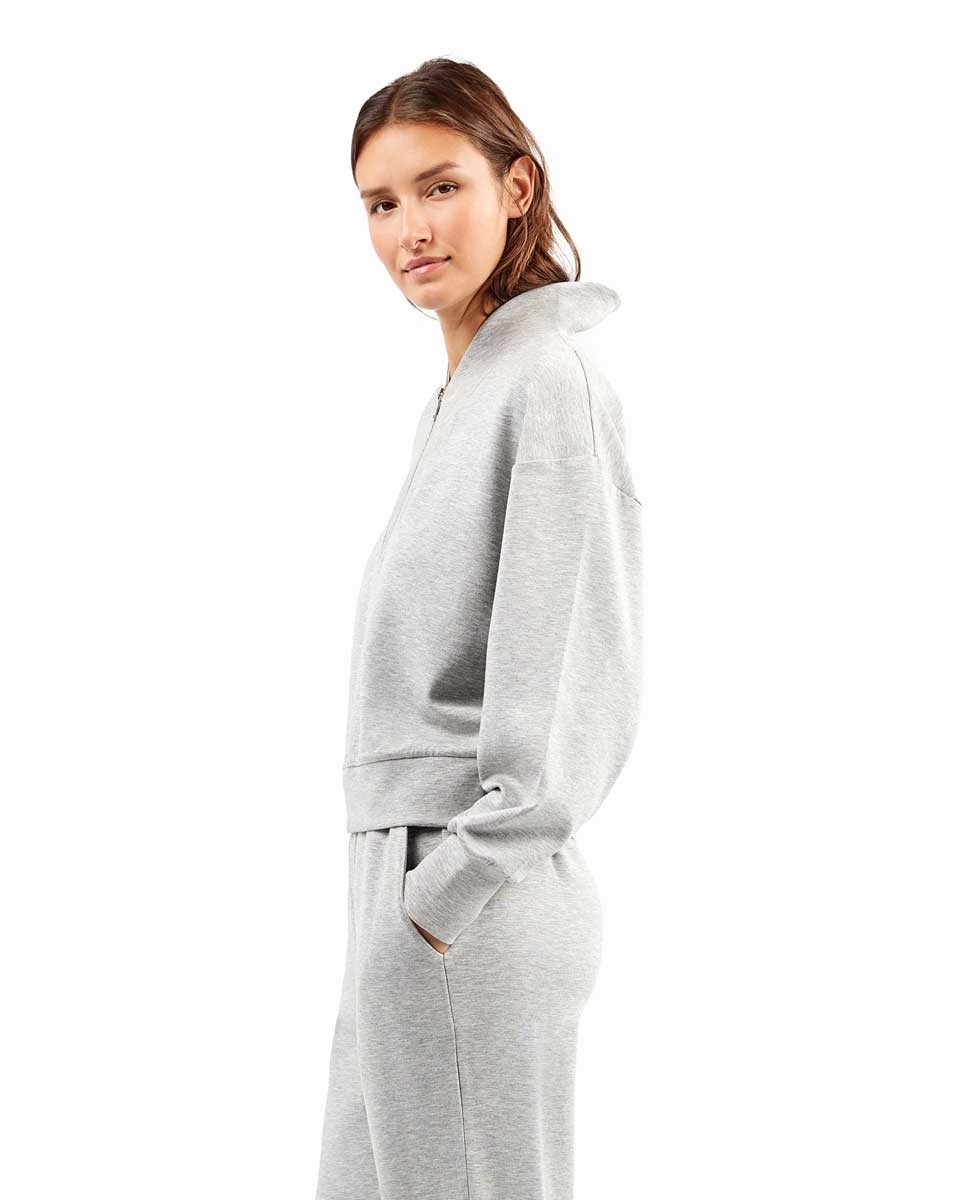 Sweatshirt Double Soft Touch com Fecho Zip Cinzento-4