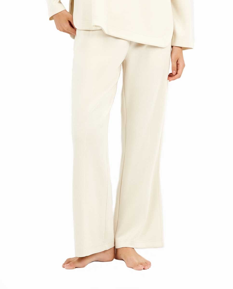 Calças Compridas à Boca de Sino Soft Touch Bege-1