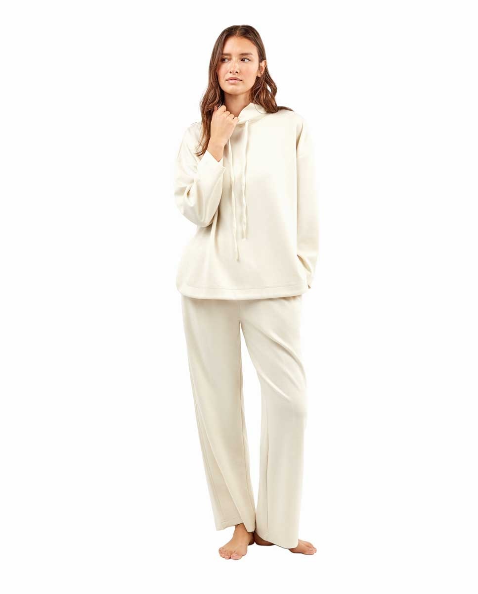 Calças Compridas à Boca de Sino Soft Touch Bege-4