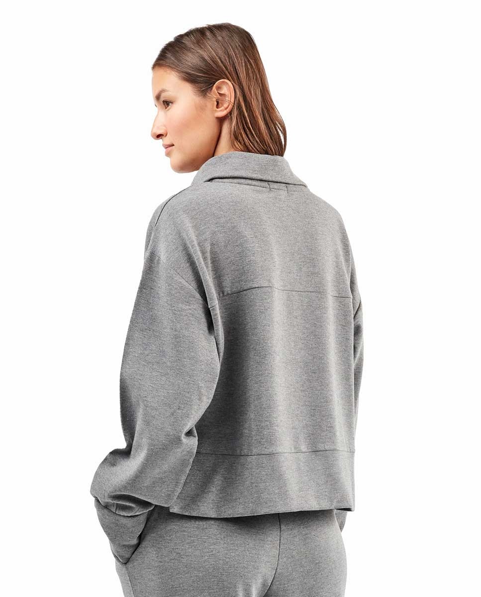 Sweatshirt Felpada com Gola Alta e Fecho Zip Duplo Cinzento-4
