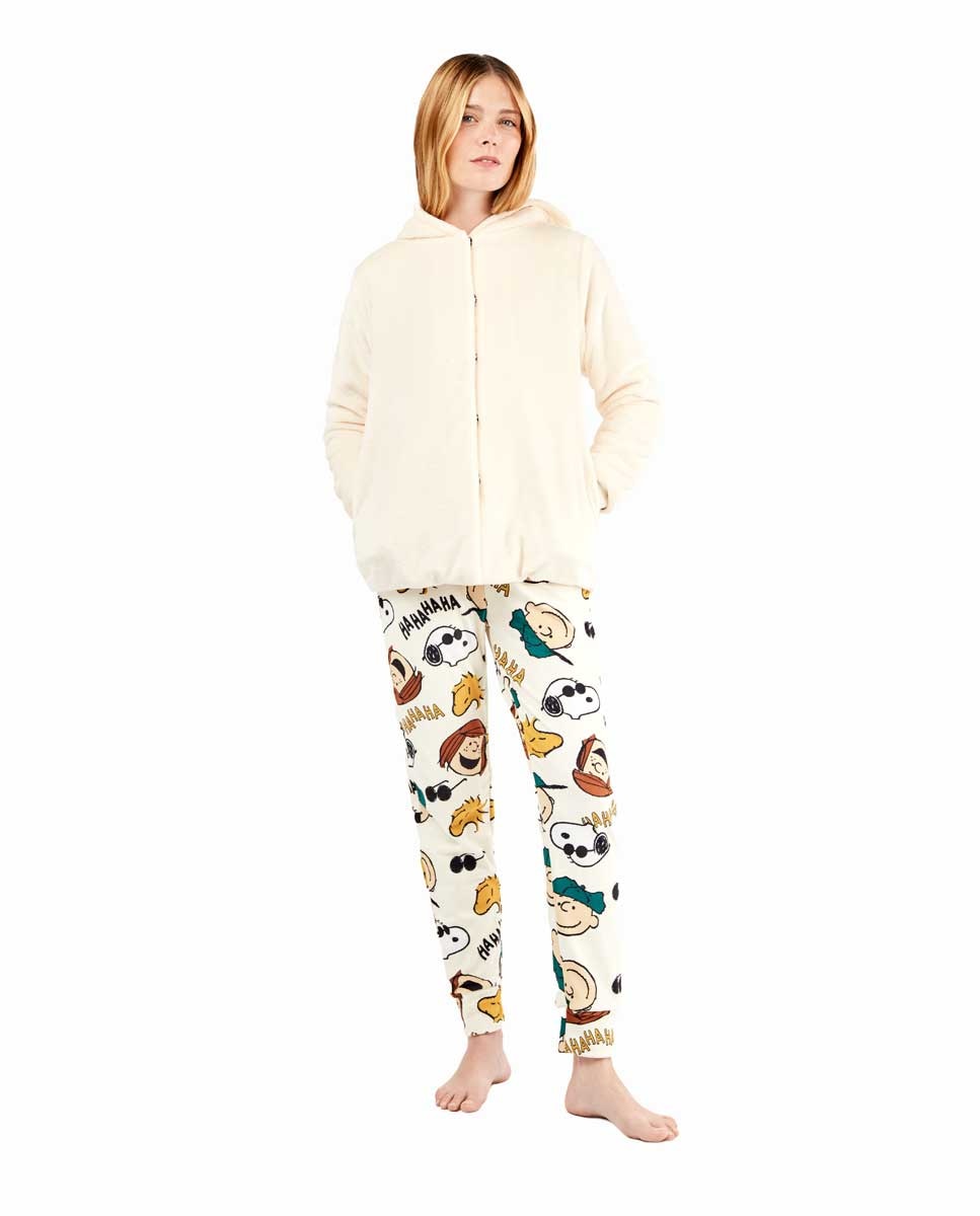 Robe em Tecido Peluche Extrasuave Branco-marfim-1